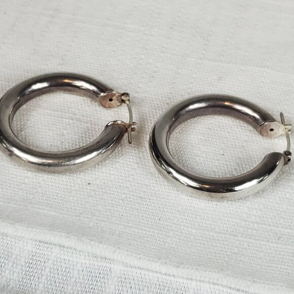 Italy Silver 925 Chunky Medium Tube Hoop Earrings - Picture 3 of 6
